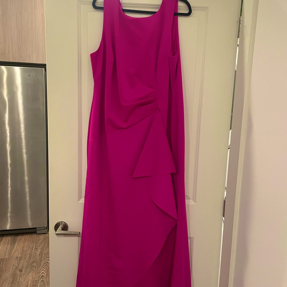 Eliza J Size 18W Hot Pink Sleeveless Side Tuck Ruffle Gown - Picture 2 of 4
